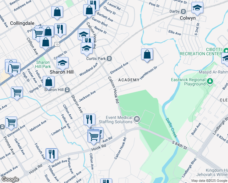 map of restaurants, bars, coffee shops, grocery stores, and more near 710 Calcon Hook Road in Sharon Hill