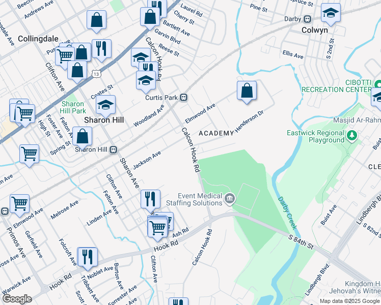 map of restaurants, bars, coffee shops, grocery stores, and more near 710 Calcon Hook Road in Sharon Hill