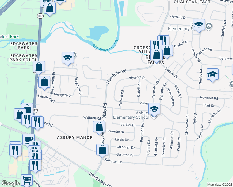 map of restaurants, bars, coffee shops, grocery stores, and more near 3524 Demington Road in Columbus