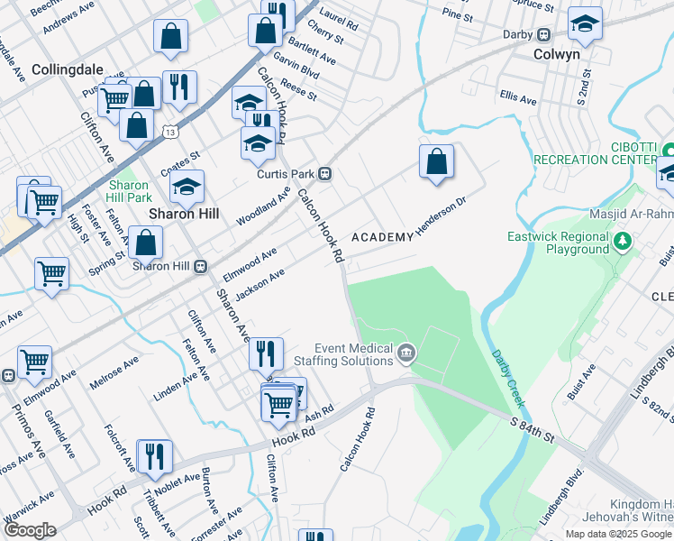 map of restaurants, bars, coffee shops, grocery stores, and more near 706 Calcon Hook Road in Sharon Hill