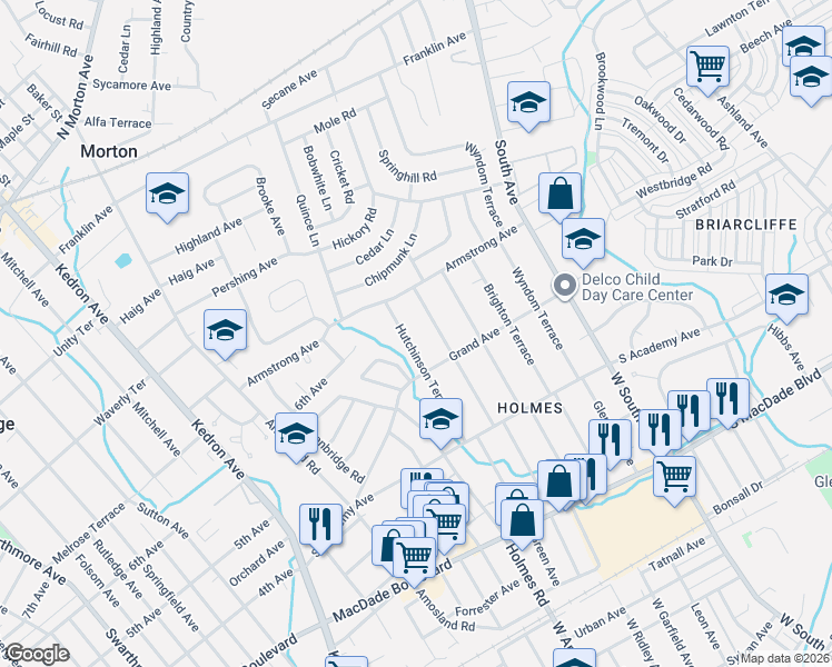 map of restaurants, bars, coffee shops, grocery stores, and more near 642 Hutchinson Terrace in Holmes