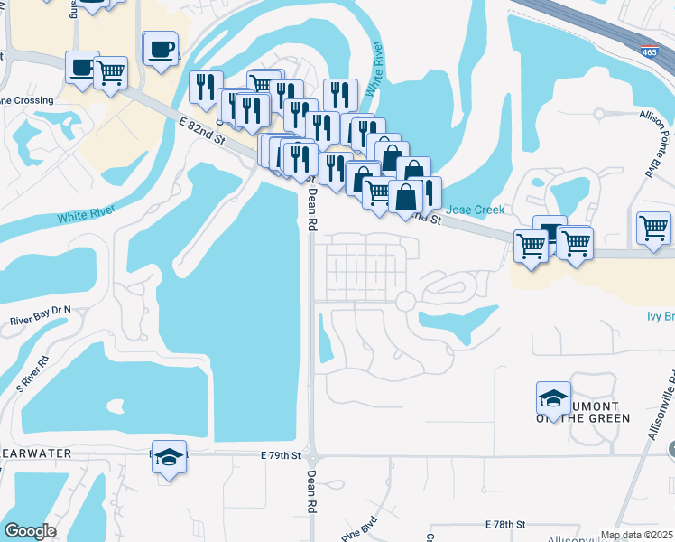 map of restaurants, bars, coffee shops, grocery stores, and more near 4068 Hooper Place in Indianapolis