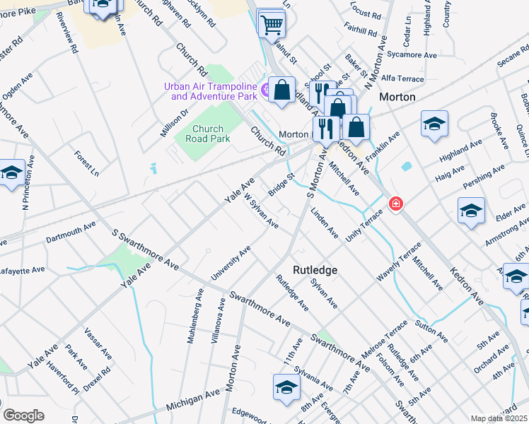 map of restaurants, bars, coffee shops, grocery stores, and more near 208 West Sylvan Avenue in Morton