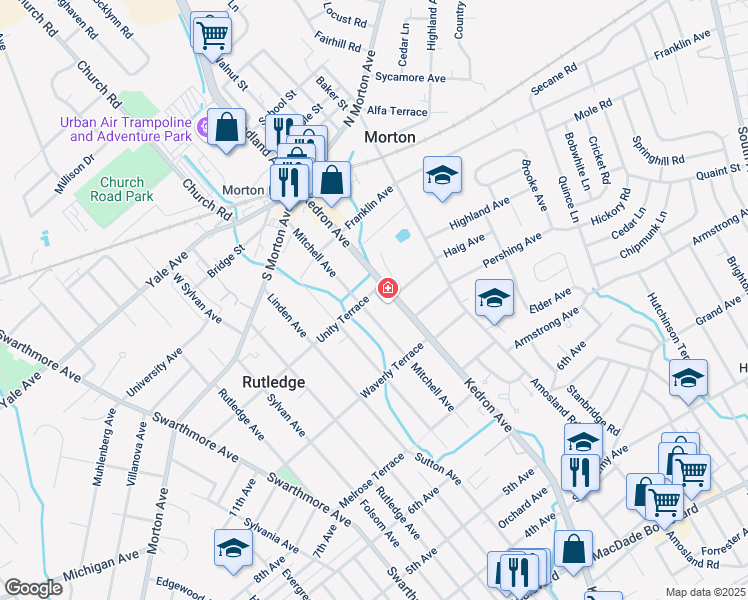 map of restaurants, bars, coffee shops, grocery stores, and more near 1806 Unity Terrace in Morton