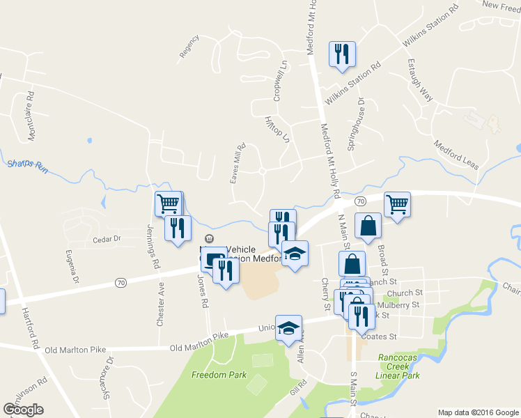 map of restaurants, bars, coffee shops, grocery stores, and more near 10 Forge Road in Medford