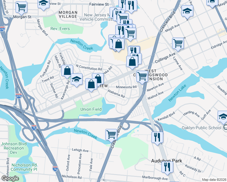 map of restaurants, bars, coffee shops, grocery stores, and more near 3127 Alabama Road in Camden