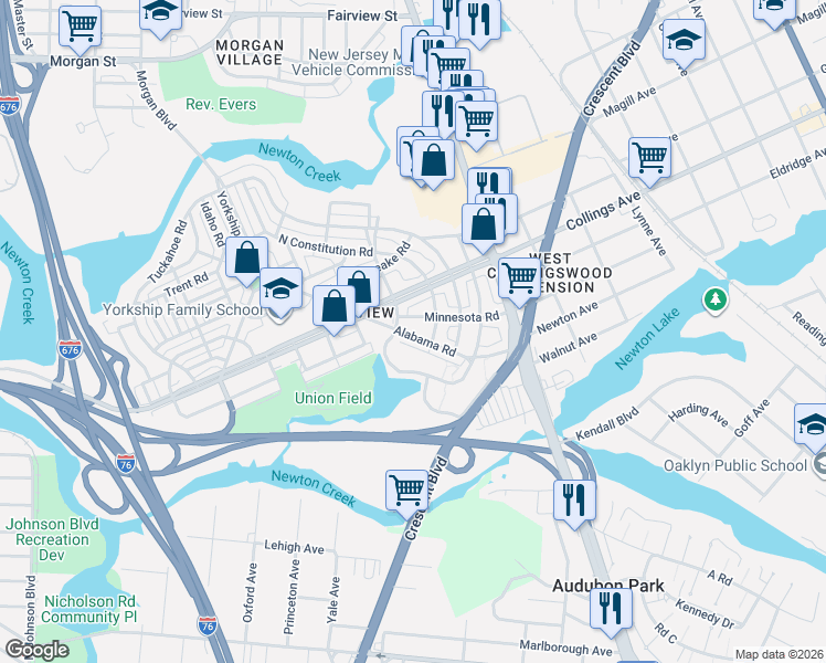 map of restaurants, bars, coffee shops, grocery stores, and more near 3127 Alabama Road in Camden