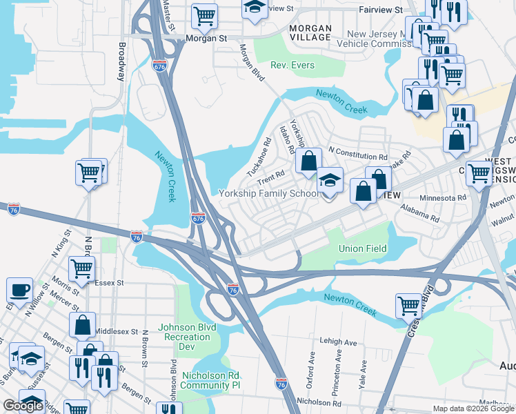 map of restaurants, bars, coffee shops, grocery stores, and more near 3042 Porter Road in Camden
