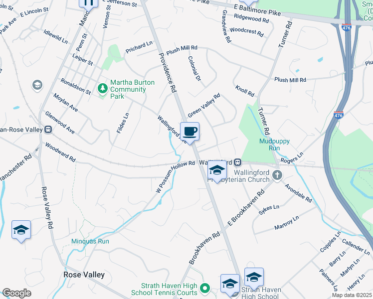 map of restaurants, bars, coffee shops, grocery stores, and more near 19 Providence Road in Nether Providence Township