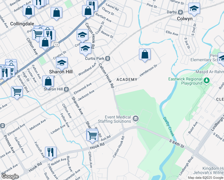 map of restaurants, bars, coffee shops, grocery stores, and more near 706 Calcon Hook Road in Sharon Hill