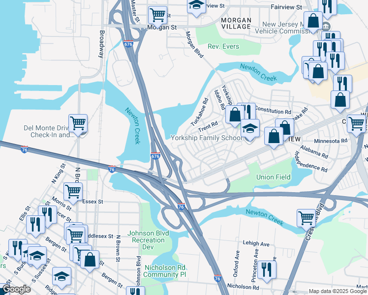 map of restaurants, bars, coffee shops, grocery stores, and more near 3045 Tuckahoe Road in Camden