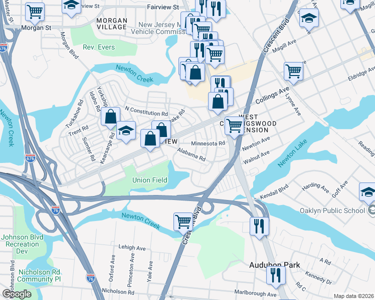 map of restaurants, bars, coffee shops, grocery stores, and more near 3127 Alabama Road in Camden