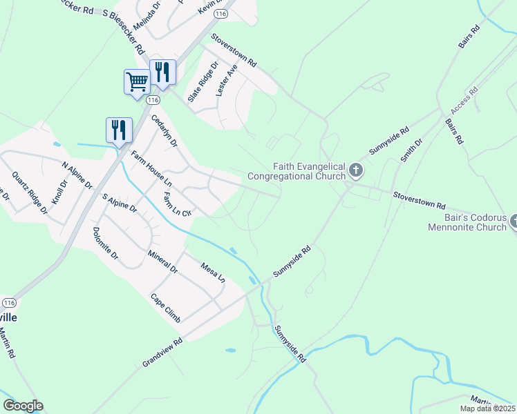 map of restaurants, bars, coffee shops, grocery stores, and more near 1050 Alder Court in York