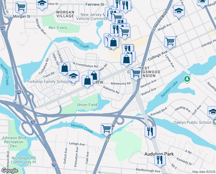 map of restaurants, bars, coffee shops, grocery stores, and more near 3127 Alabama Road in Camden