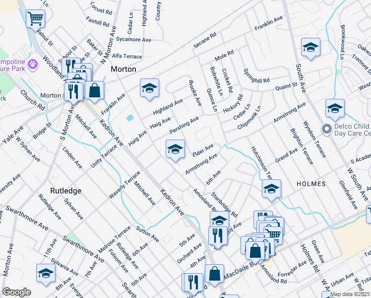 map of restaurants, bars, coffee shops, grocery stores, and more near 712 Pearl Avenue in Morton