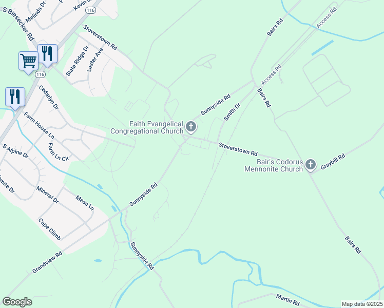 map of restaurants, bars, coffee shops, grocery stores, and more near 912 Sunnyside Road in York