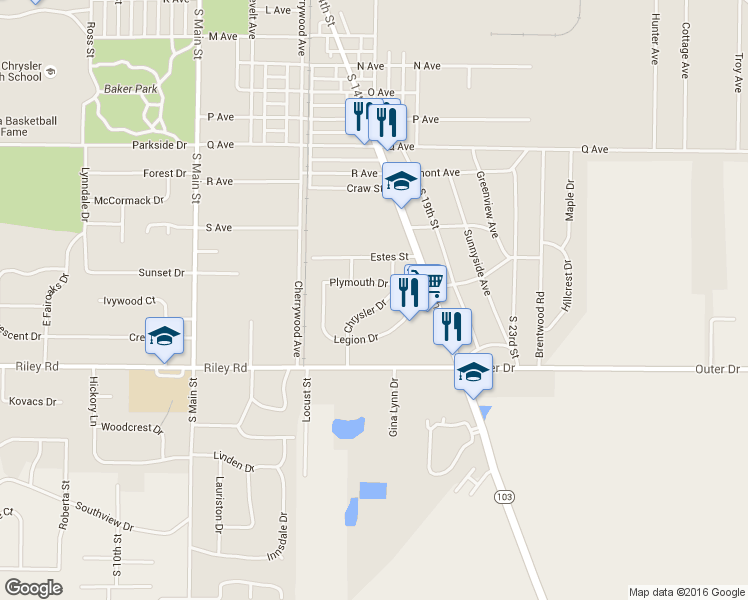 map of restaurants, bars, coffee shops, grocery stores, and more near 2909 Chrysler Drive in New Castle