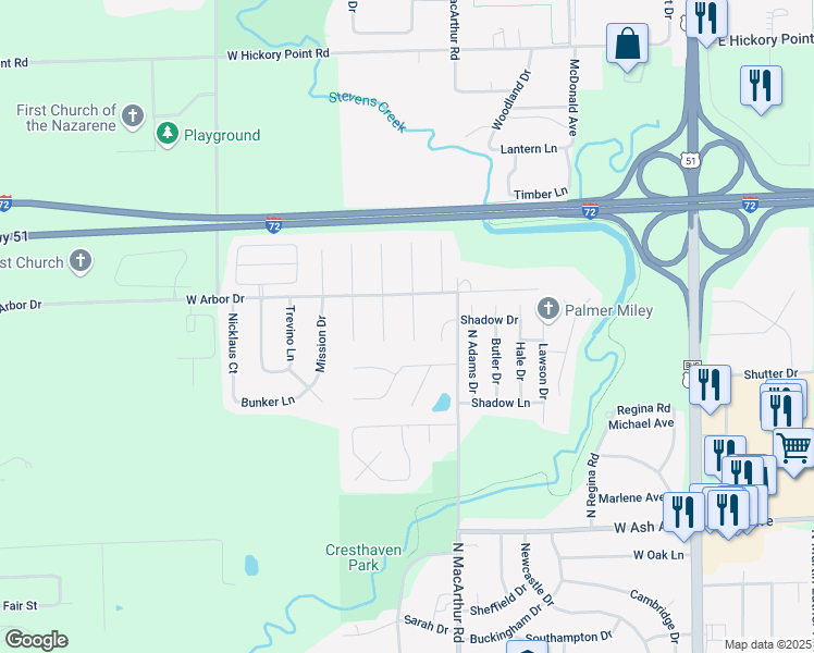 map of restaurants, bars, coffee shops, grocery stores, and more near 4631 Dogwood Court in Decatur