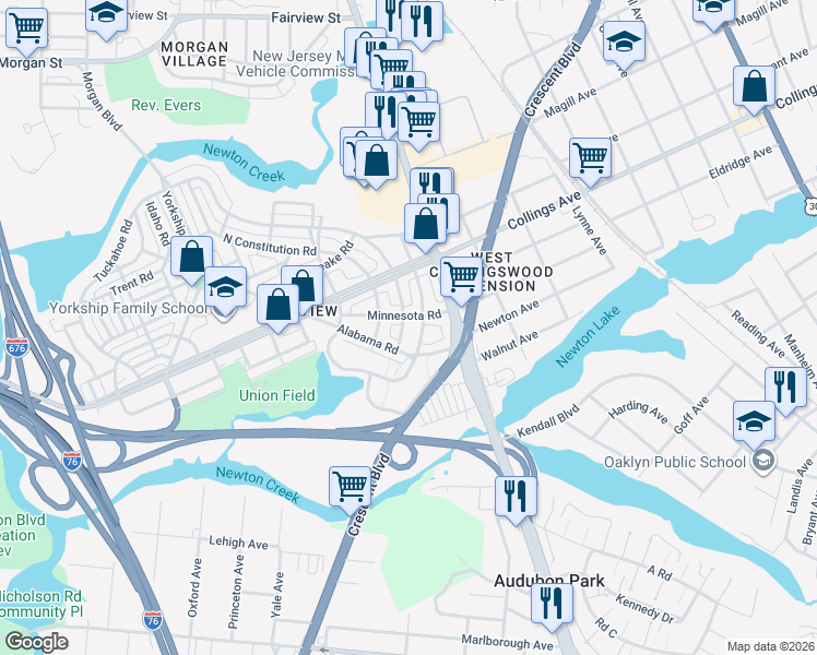 map of restaurants, bars, coffee shops, grocery stores, and more near 3129 South Atlanta Road in Camden