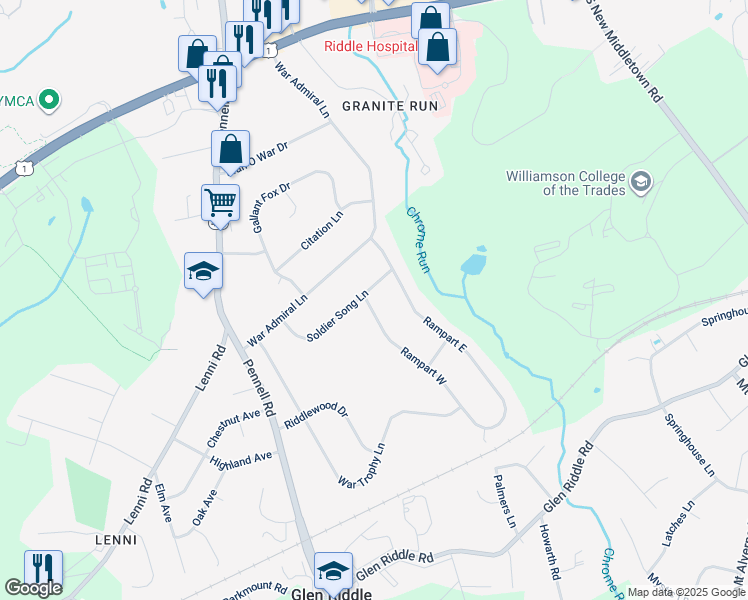 map of restaurants, bars, coffee shops, grocery stores, and more near 1 Rampart West in Media