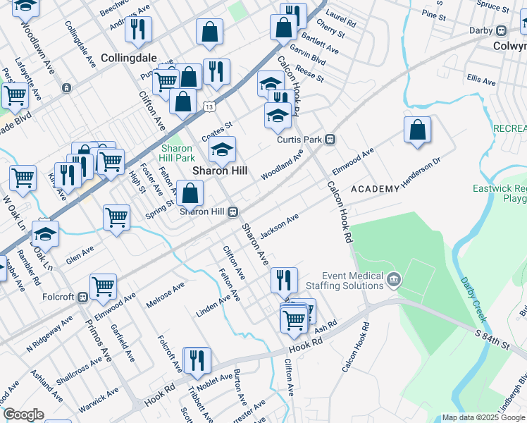 map of restaurants, bars, coffee shops, grocery stores, and more near 1026 Elmwood Avenue in Sharon Hill