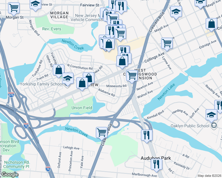 map of restaurants, bars, coffee shops, grocery stores, and more near 3124 South Constitution Road in Camden
