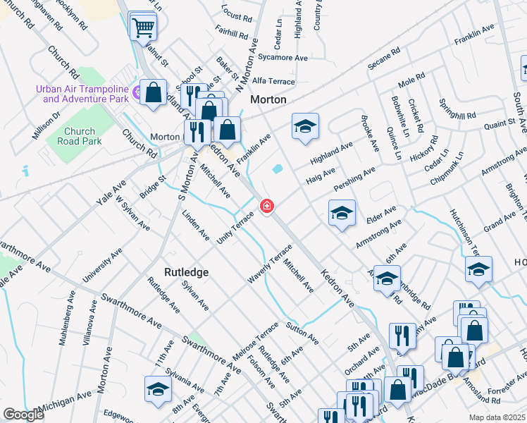 map of restaurants, bars, coffee shops, grocery stores, and more near 1806 Unity Terrace in Morton