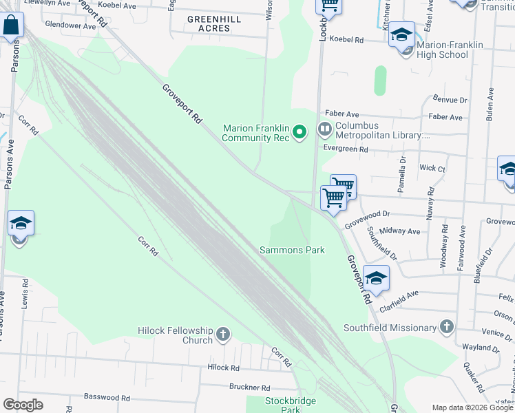 map of restaurants, bars, coffee shops, grocery stores, and more near in Columbus