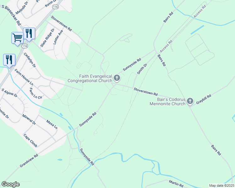 map of restaurants, bars, coffee shops, grocery stores, and more near 912 Sunnyside Road in York