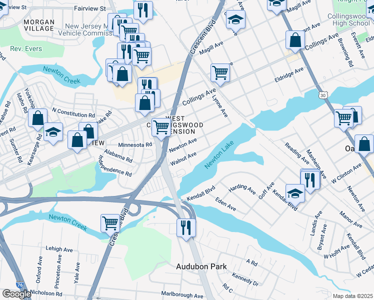map of restaurants, bars, coffee shops, grocery stores, and more near 1217 Walnut Avenue in Haddon Township