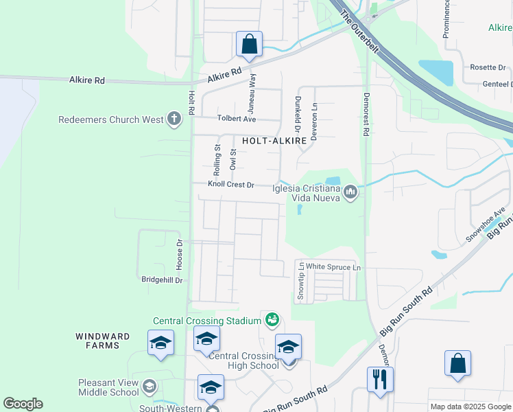 map of restaurants, bars, coffee shops, grocery stores, and more near 4415 Alameda Drive in Grove City