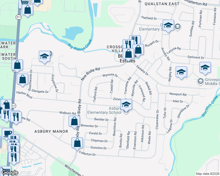 map of restaurants, bars, coffee shops, grocery stores, and more near 3533 Cadell Road in Columbus
