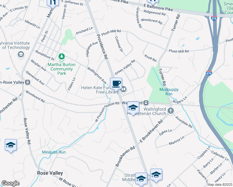 map of restaurants, bars, coffee shops, grocery stores, and more near 19 Providence Road in Nether Providence Township