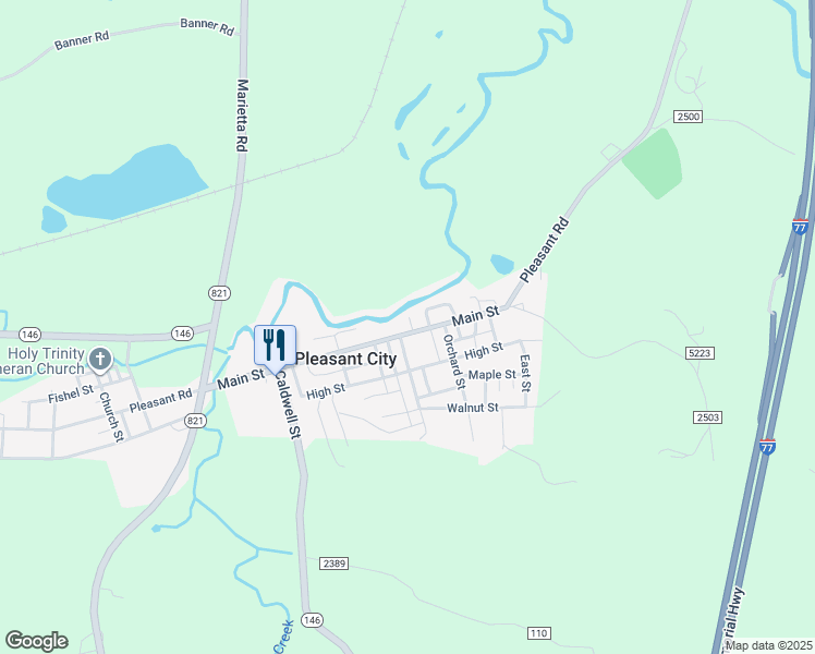 map of restaurants, bars, coffee shops, grocery stores, and more near 403 Main Street in Pleasant City