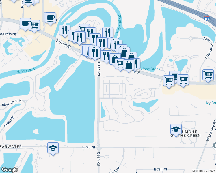 map of restaurants, bars, coffee shops, grocery stores, and more near 4068 Hooper Place in Indianapolis