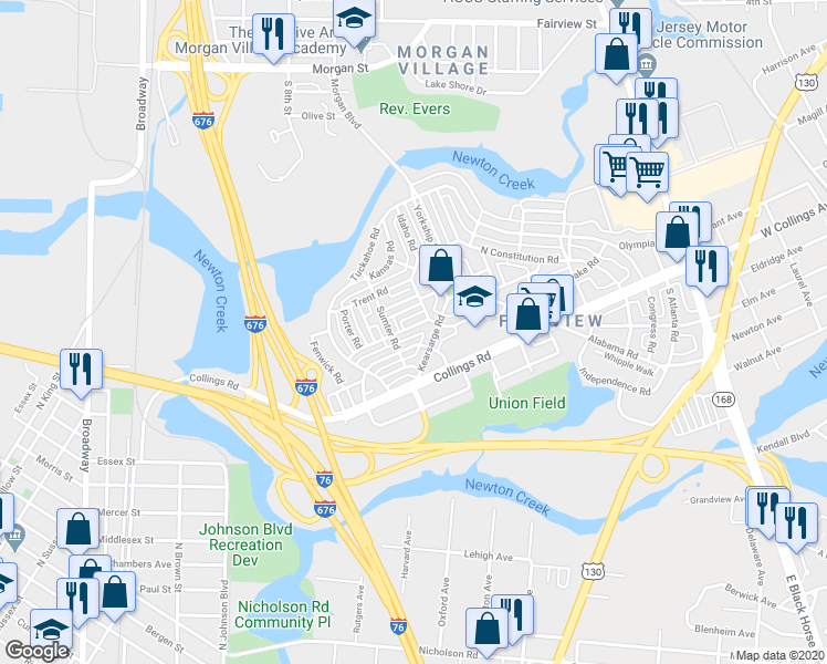 map of restaurants, bars, coffee shops, grocery stores, and more near 1076 Niagara Road in Camden