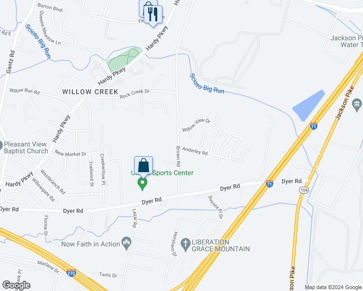 map of restaurants, bars, coffee shops, grocery stores, and more near 1582 Anderley Road in Grove City