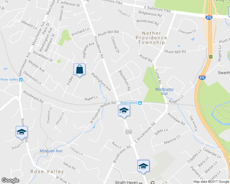 map of restaurants, bars, coffee shops, grocery stores, and more near 0 Wallingford Avenue in Nether Providence Township