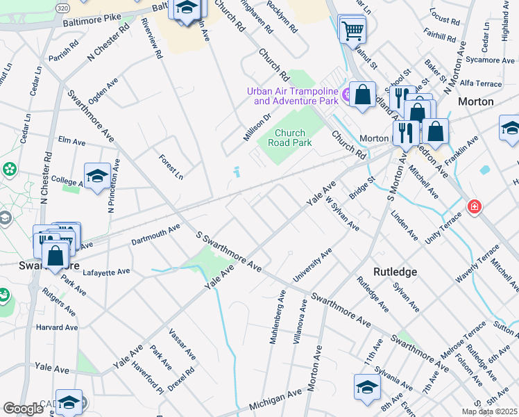 map of restaurants, bars, coffee shops, grocery stores, and more near 33 Waverly Avenue in Morton