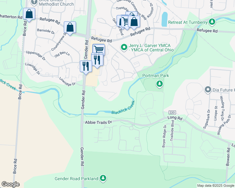 map of restaurants, bars, coffee shops, grocery stores, and more near 6757 Dorothy's Crossing in Columbus