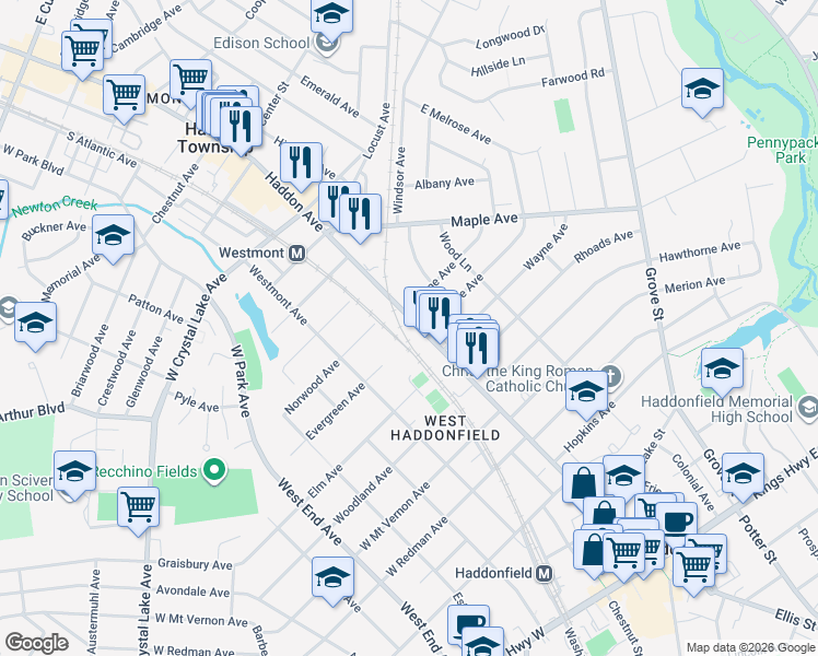 map of restaurants, bars, coffee shops, grocery stores, and more near 700 North Haddon Avenue in Haddonfield