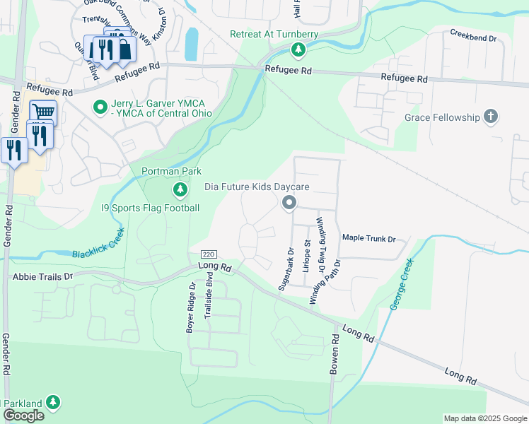 map of restaurants, bars, coffee shops, grocery stores, and more near 3651 Lakeview Trail in Canal Winchester