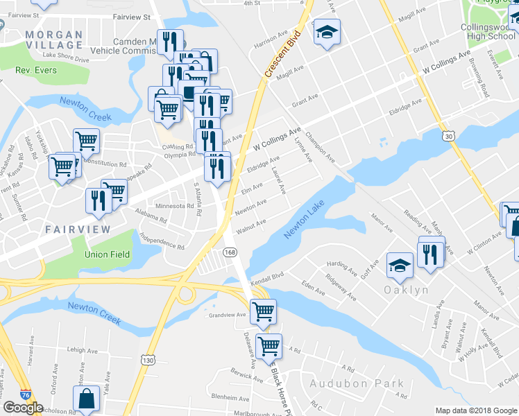 map of restaurants, bars, coffee shops, grocery stores, and more near 1222 Newton Avenue in W Colls
