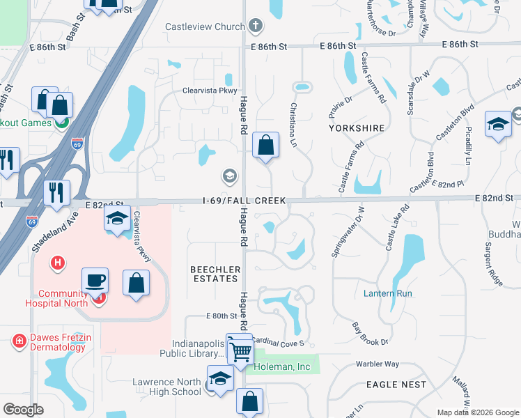 map of restaurants, bars, coffee shops, grocery stores, and more near in Indianapolis