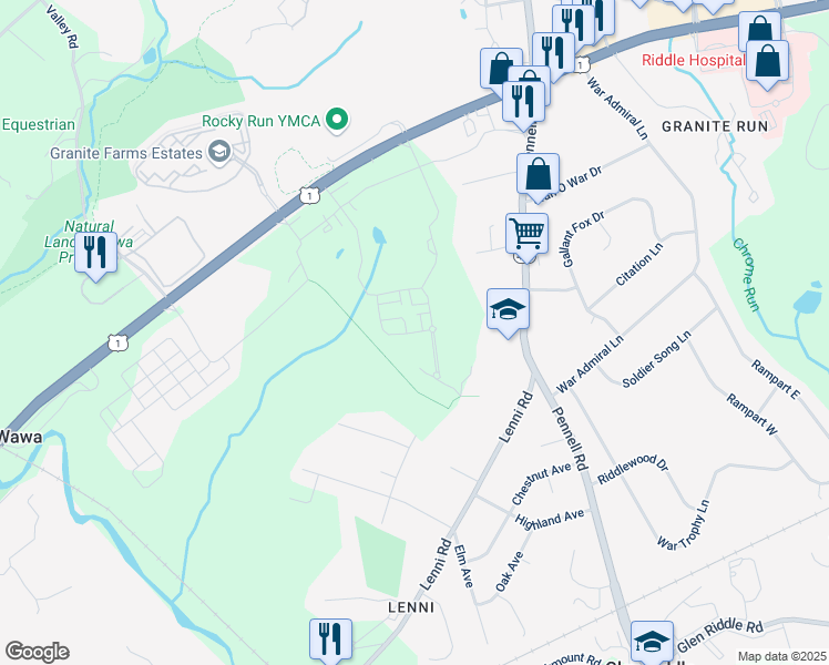 map of restaurants, bars, coffee shops, grocery stores, and more near 1318 West Baltimore Pike in Media