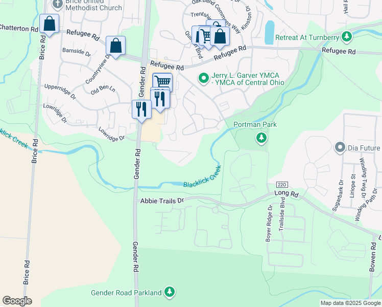 map of restaurants, bars, coffee shops, grocery stores, and more near 6757 Dorothy's Crossing in Canal Winchester