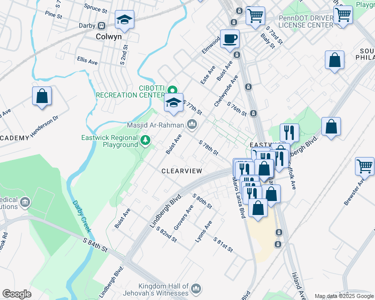 map of restaurants, bars, coffee shops, grocery stores, and more near 7824 Chelwynde Avenue in Philadelphia