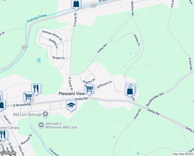 map of restaurants, bars, coffee shops, grocery stores, and more near 150 Charles Drive in Windsor