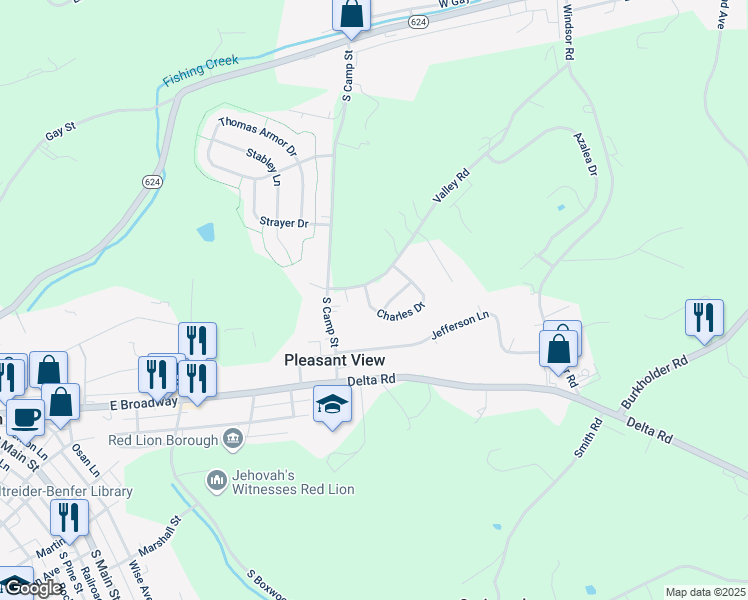 map of restaurants, bars, coffee shops, grocery stores, and more near 35 Charles Drive in Windsor