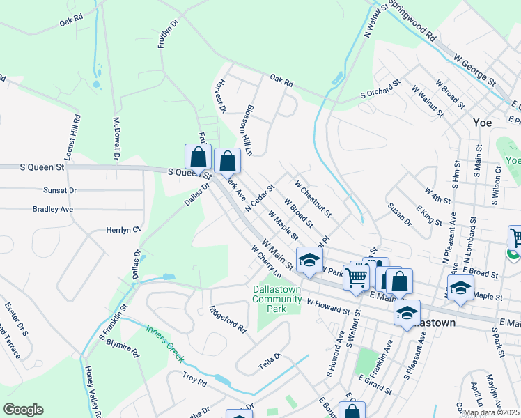 map of restaurants, bars, coffee shops, grocery stores, and more near 356 West Maple Street in Dallastown